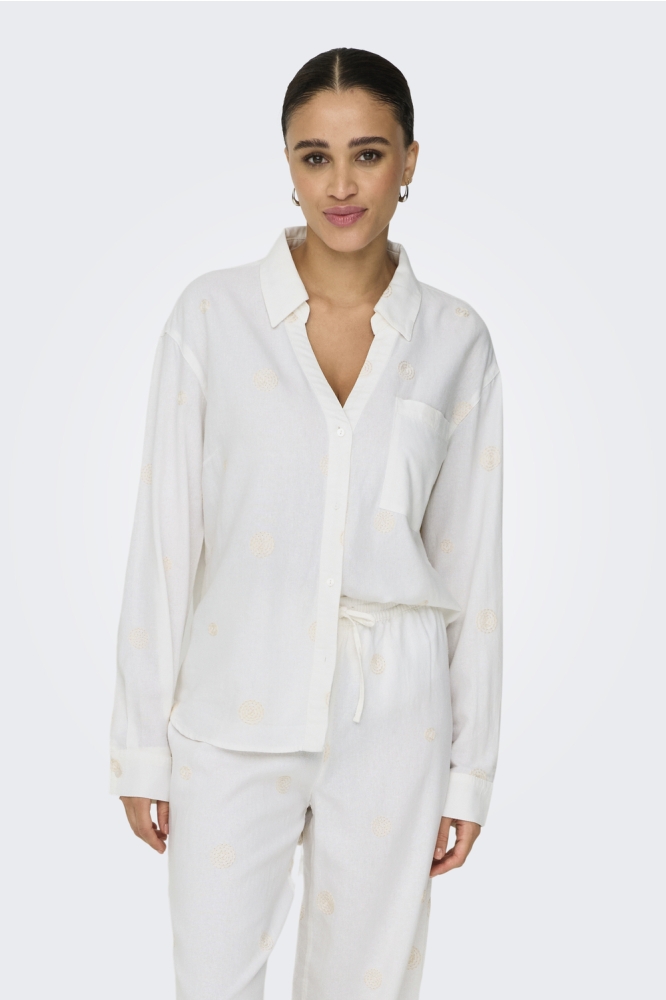ONLCARO L/S LINEN BL EMB SHIRT CC P 15338802 BRIGHT WHITE/PUMICE STO